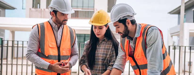 Grupo de trabajadores hablando sobre la construccion