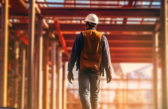 Persona caminando en una construcción