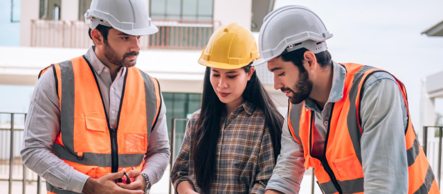 Grupo de trabajadores hablando sobre la construccion